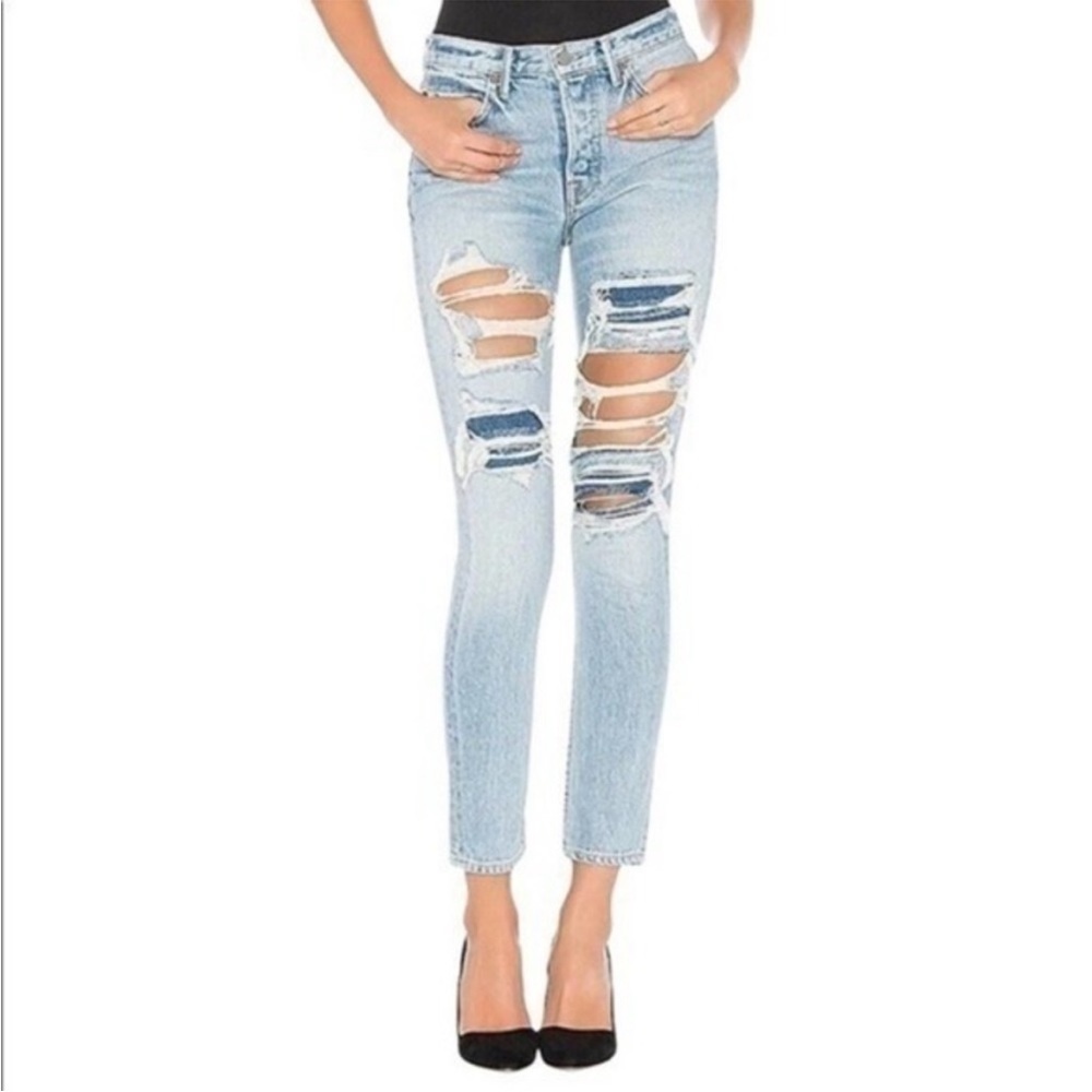 GRLFRND Karolina E Street Distressed Button Fly Denim Blue Jeans Size 25